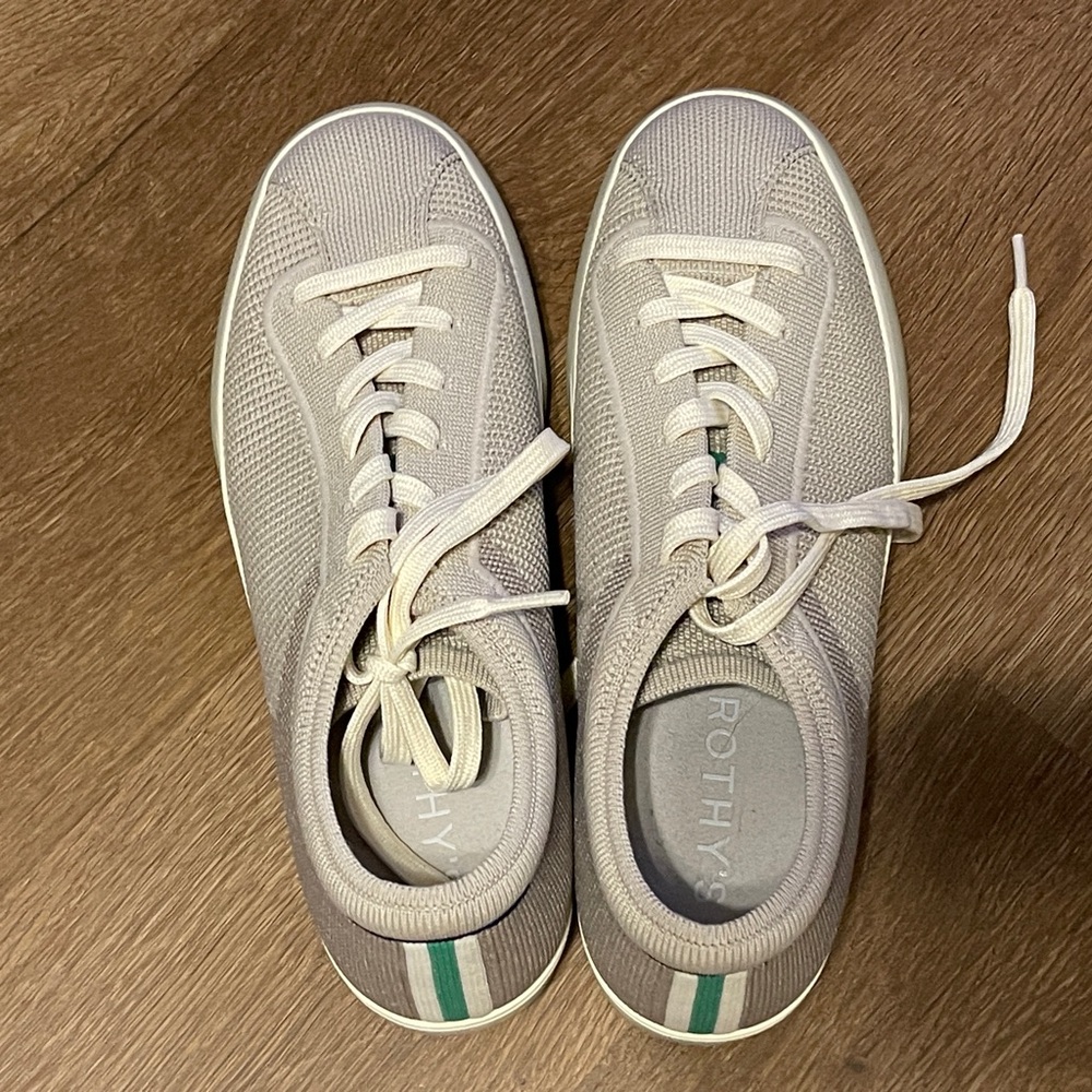 Rothy's Gray Sneakers with Green Stripe